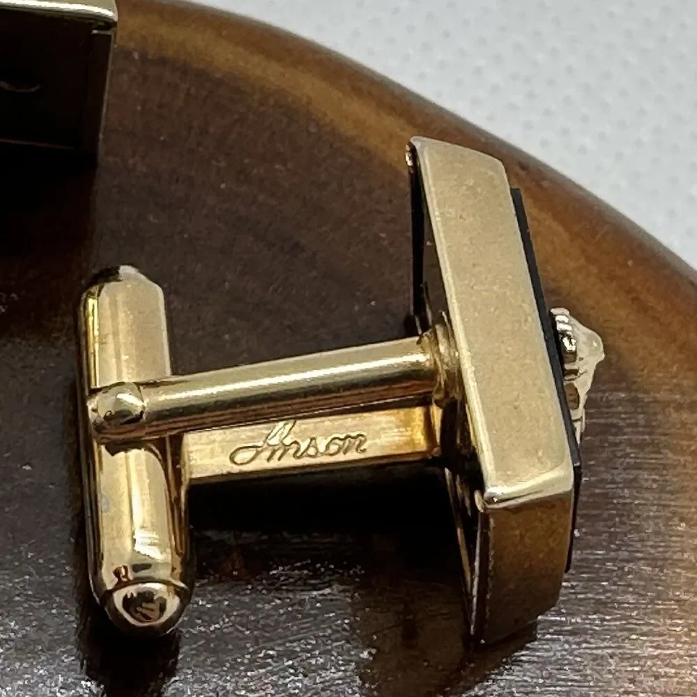 Vintage Anson BPOE Elks Lodge Cufflinks Gold Tone Black Enamel Fraternal